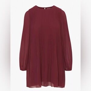 New Aritzia Wilfred Daydreamer Mini Pleated chiffon dress - Spiced Burgundy